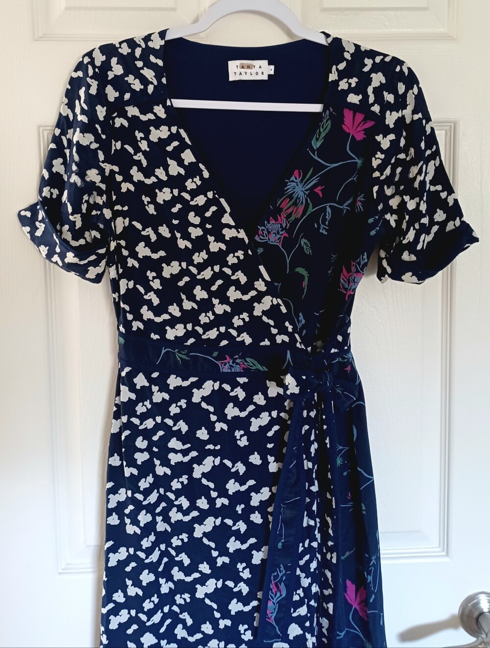 Tanya Taylor Luisa Wrap Dress Blue White Pink Floral Silk 4 - Picture 5 of 10